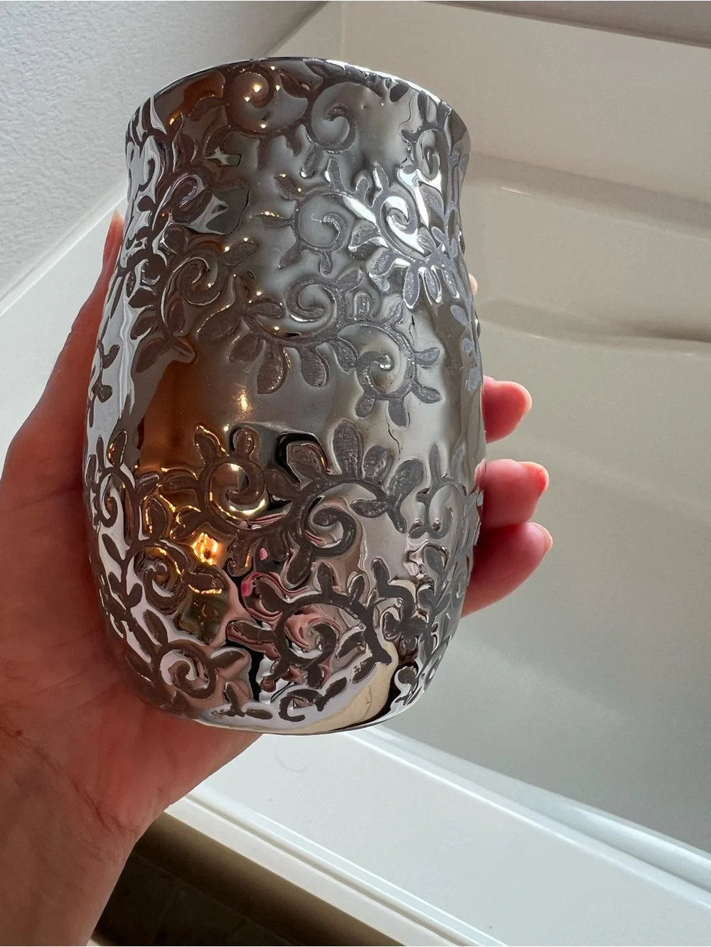 Ornate Silver Filigree Ceramic Accent Vase